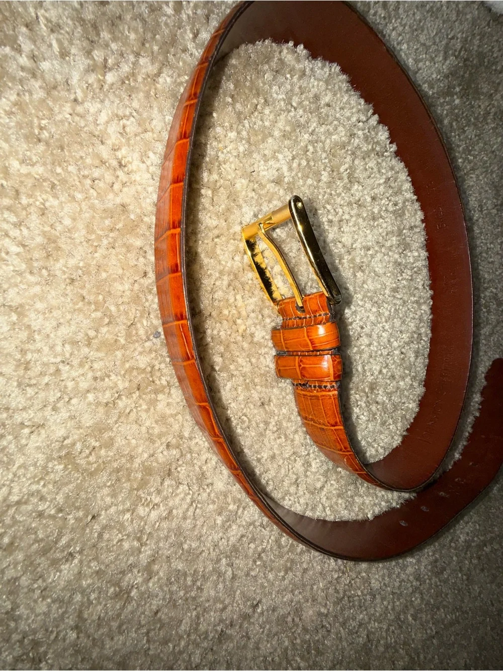 Johnston & Murphy Italian Calfskin Leather Belt Brown Croc Embossed Gold Buckle‎